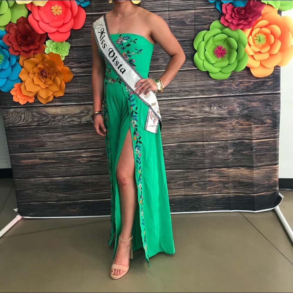 Green floral pantsuit